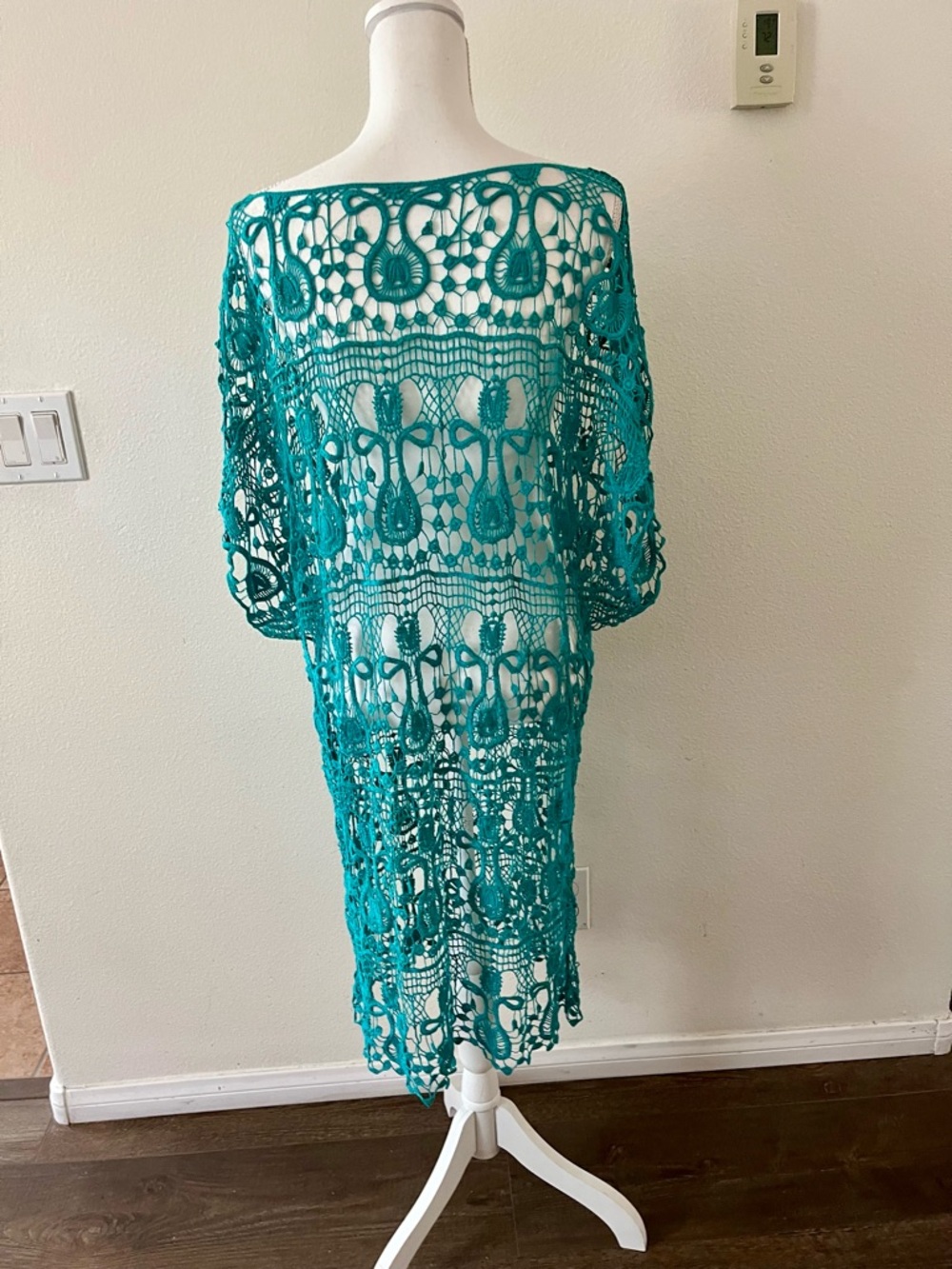 Turquoise Crochet Swim Cover-Up Dress - Picture 4 of 6
